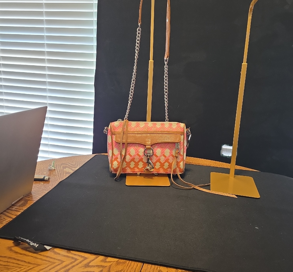 Rebecca Minkoff Orange and Pink Patterned Crossbody with Chain Strap